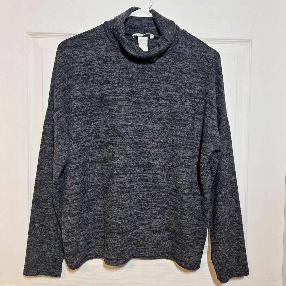 H&M Dark Grey Marled Turtleneck Sweater Lightweight Modest Minimalist Size S